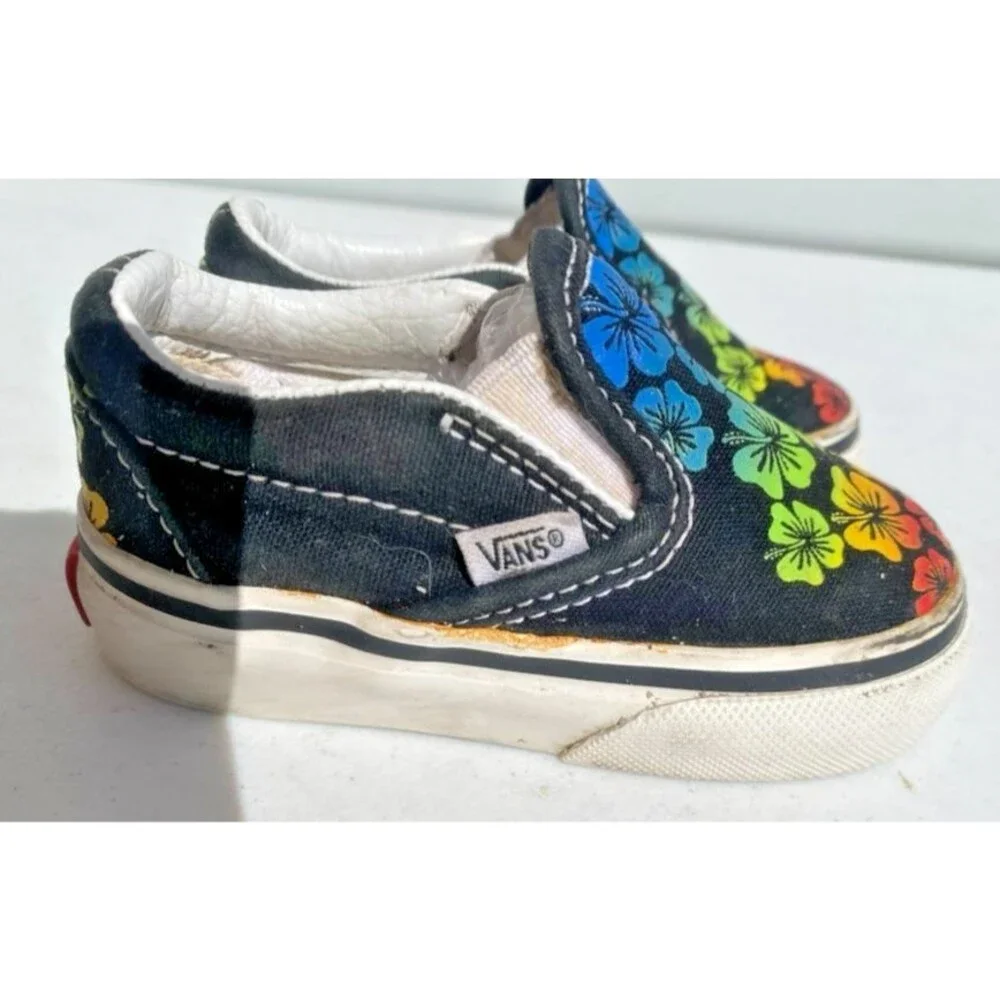 VANS Classic Baby Toddler Aloha Rainbow Colors Classic Skate Walker Slip-on Sz 4